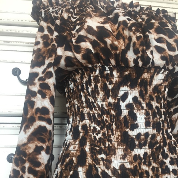 Gorgeous Off the Shoulder Boho Leopard Print Dress by Venus - Picture 3 of 6